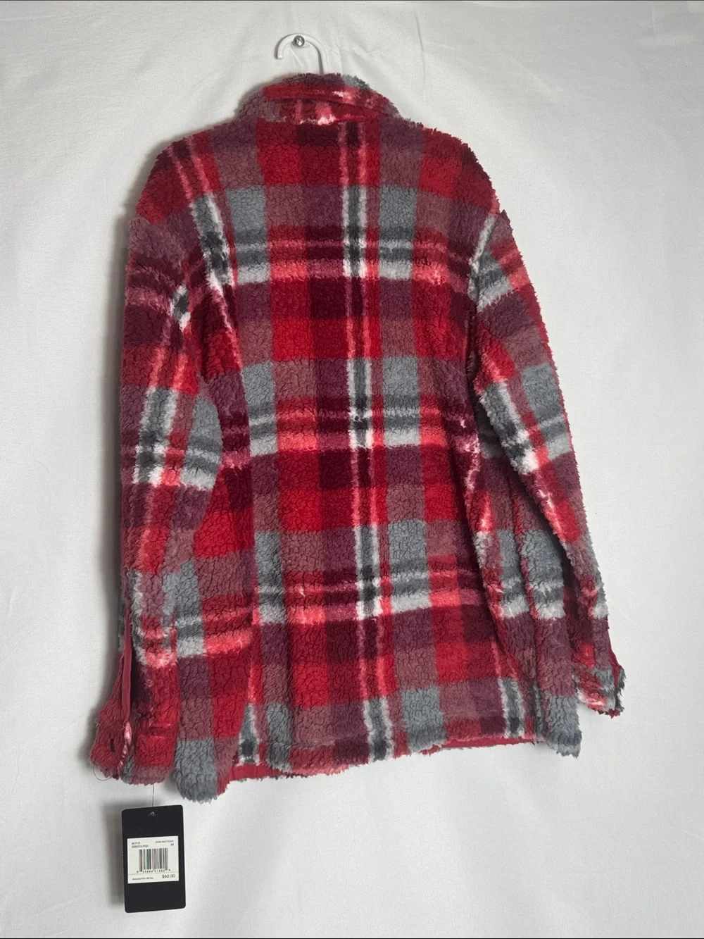 Hurley Red & Gray Plaid Sherpa Shacket Boys Size Medium